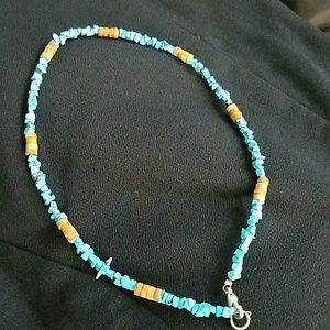 BLUE STONE NECKLACE WITH WOODEN BEADS